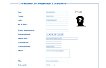 Ecran de modification de la fiche d'un membre